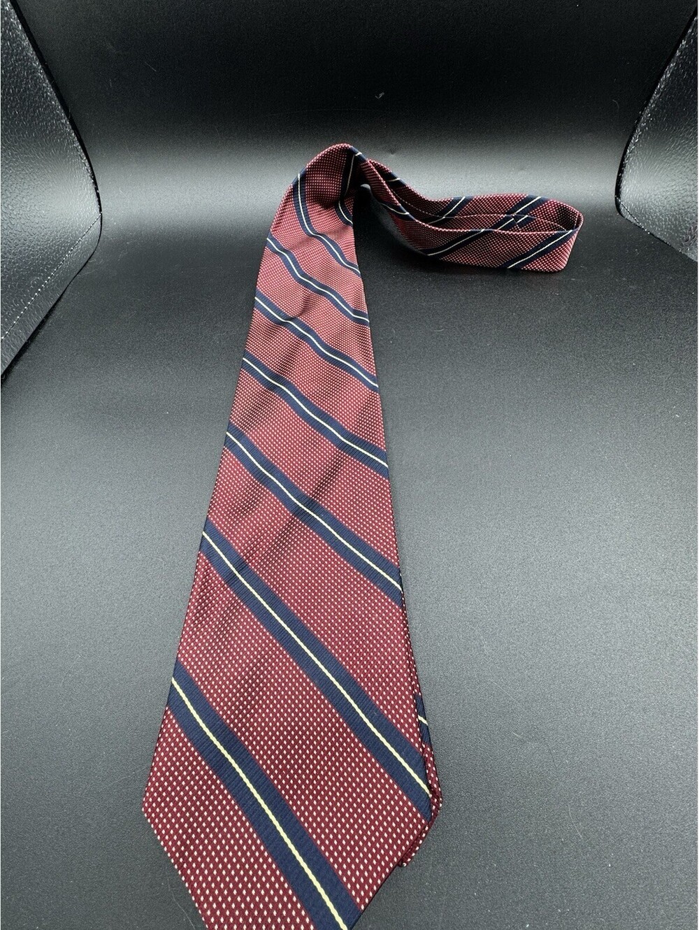 Nautica Silk Tie Mens Burgundy Navy Gold Repp Stripe Preppy 55”